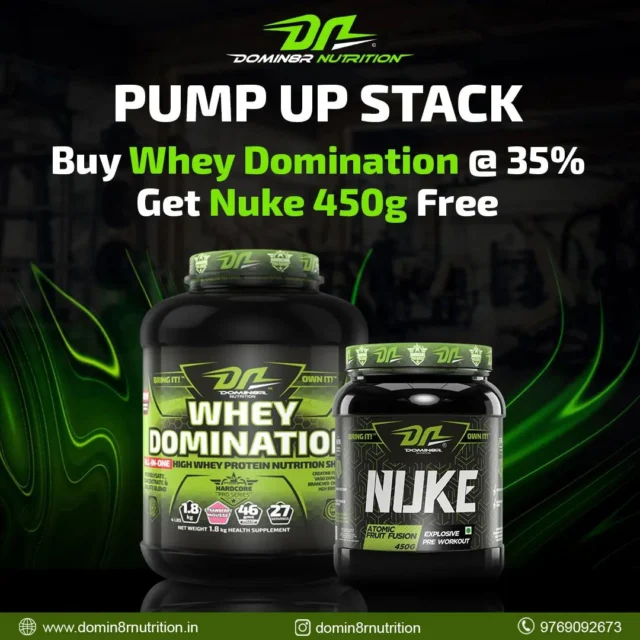🔥 Ready to take your workouts to the next level? Maximize your pump with the Domin8r Nutrition Pump Up Stack! 💪 Get Whey Domination at a massive 35% OFF and receive our new Advanced Formula Preworkout Nuke (450g) absolutely FREE! 🚀

🔹 **Whey Domination** – Your ultimate source of muscle-building protein.
🔹 **Preworkout Nuke** – Boost energy, focus, and endurance for explosive workouts.

Don’t miss out on this limited-time offer! Elevate your gains and dominate every workout. 

#Domin8rNutrition #FitnessDeals #WorkoutSupplements #Preworkout #MuscleBuilding #GymLife #FitnessGoals #WheyProtein #StrengthTraining #PumpUp #FitnessJourney #WorkoutMotivation
