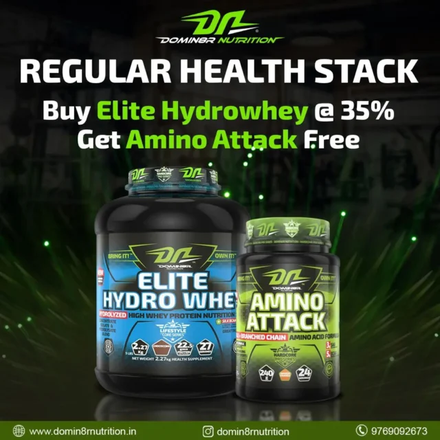 🔥 Elevate your fitness game with the ultimate health stack from Domin8r Nutrition! 💪

**What’s in the stack?** 
**Elite Hydrowhey**: Fast-absorbing protein for muscle recovery and growth. 
**Amino Attack**: Essential amino acids to boost endurance and reduce fatigue.

Maximize your workout results and fuel your body for success! 🌟 

Ready to dominate your goals? #Domin8rNutrition #EliteHydrowhey #AminoAttack #FitnessJourney #workoutresults